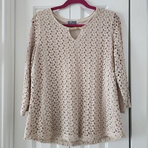 JM Collection Crochet Lace Keyhole Top